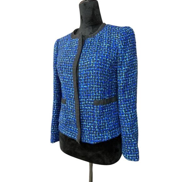 J. Crew Tweed LADY Jacket Blazer Wool Blend Blue Black Size 4 - Picture 4 of 12
